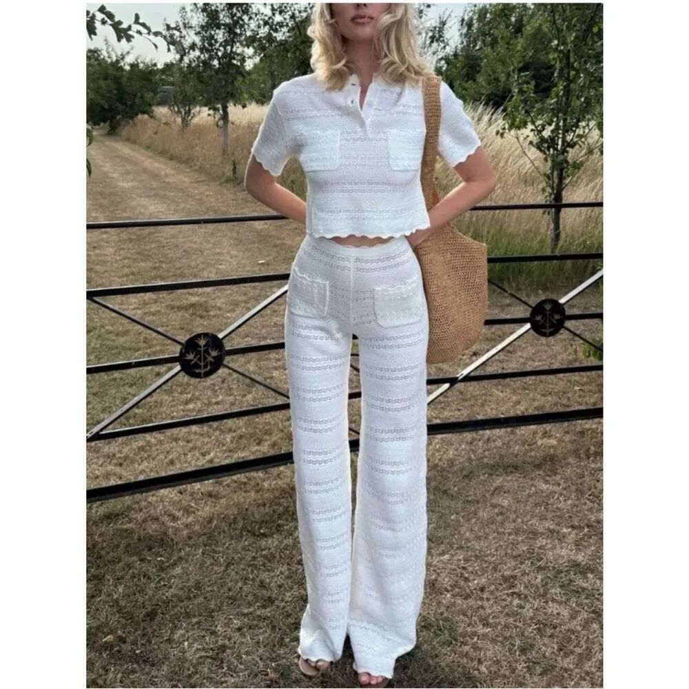 NWT HELSA Kaitltn Scalloped crochet Top in Ivory - Picture 3 of 16